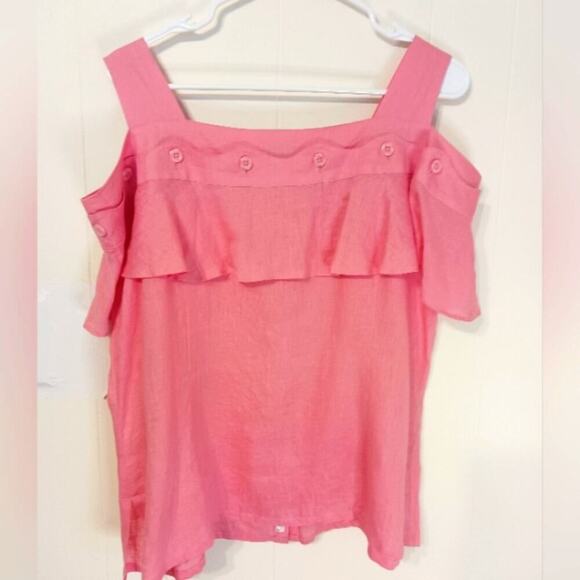 JSong collection vintage 100% linen coral pink off shoulder top. … - Picture 2 of 5